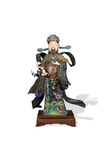 Chinese Silver Enamel Statue of Lu, Mid-20th Century