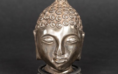 Chinese Sterling Silver Buddha Head Sculpture