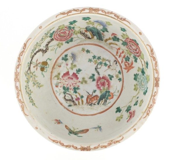 Chinese porcelain basin, hand painted in the famille rose pa...