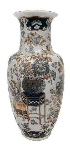 Chinese porcelain vase floral decorations on a white