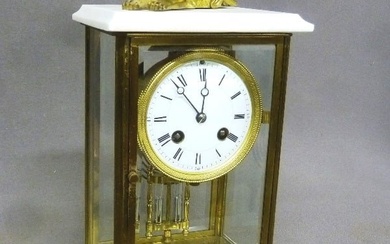 Circa 1900 Marble & Brass Crystal French Regulator Shelf Clock signed Japy Freres with Brass Lion on
