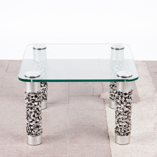 Coffee table / side table, glass, metal, 1970s.