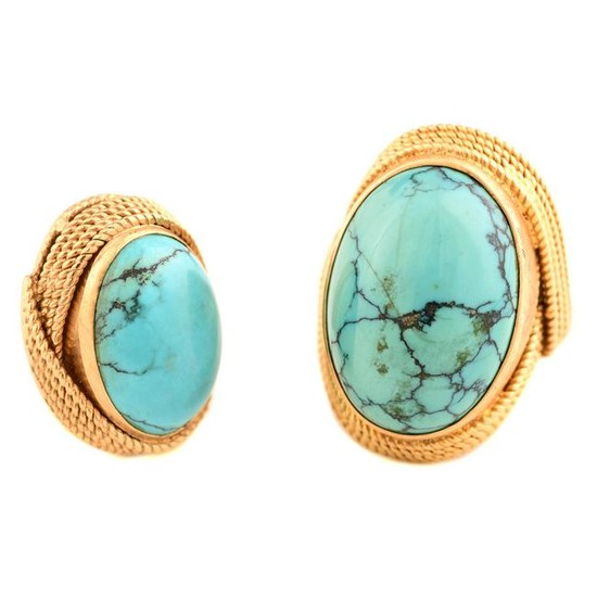 Collection of Two Turquoise, 18k Yellow Gold Jewelry