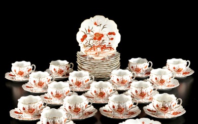 Continental Porcelain Luncheon Set with Hand-Painted and Gilded Lotus Decoration