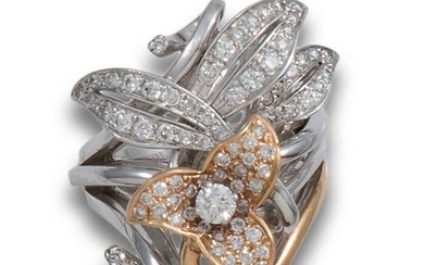 DIAMONDS AND TWO-TONE GOLD FLOWER RING
