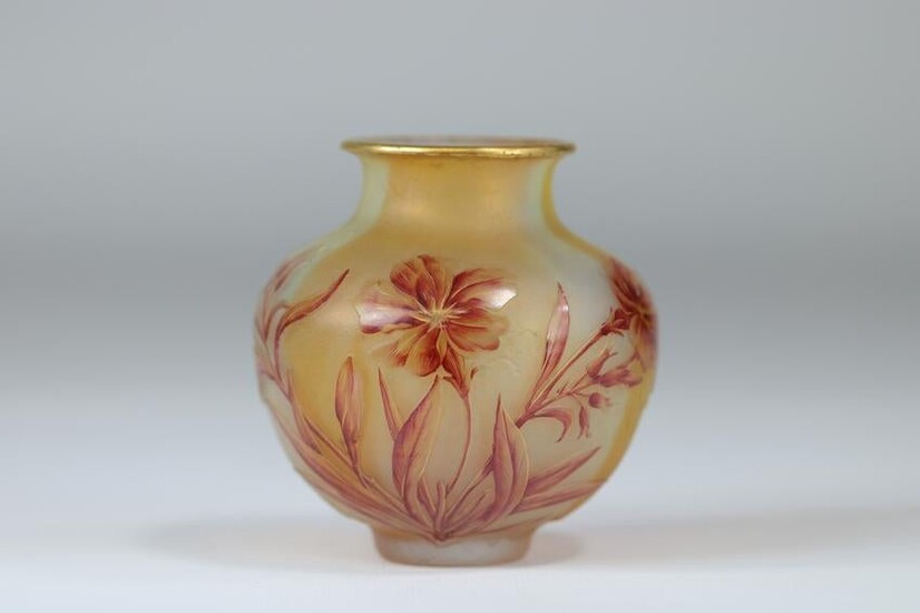Daum Nancy clear vase with acid flower decoration