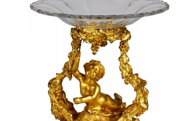 Decorative fruit vase, gilded bronze, with crystal, Napoleon III era....