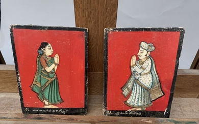 Deux miniatures représentant deux petits portraits de personnages debout Inde du nord, XIXe siècle. 20...