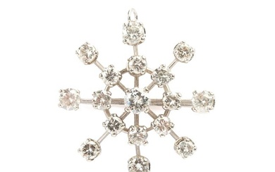 Diamond, 14k White Gold Pendant Brooch.