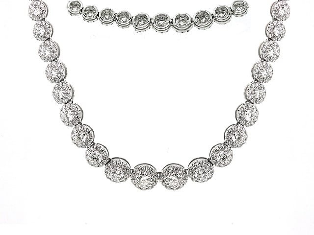 Diamond Halo Graduated Necklace In 18k White Gold (9.10ctw)