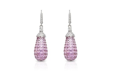 Diamond Pink Sapphire Drop Earrings