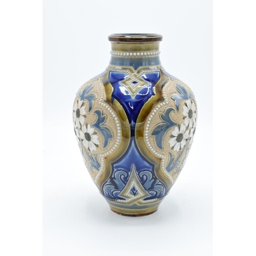 Doulton Lambeth art-nouveau stoneware vase with a daisy deco...