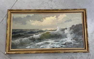 ECOLE FRANCAISE fin XIXème siècle, "Marine", Huile sur toile signée en bas à droite J. BONAREM. 50X100 cm. (petits accidents, verni sale)