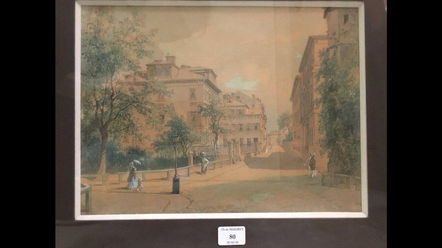 École FRANÇAISE vers 1880 Promeneurs dans...