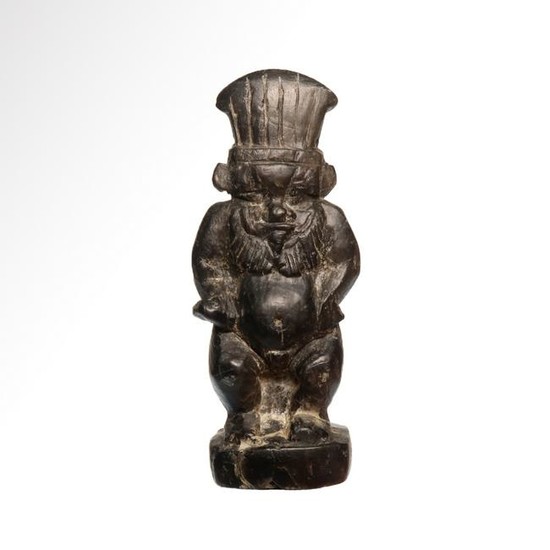 Egyptian Steatite Amulet of Bes Wearing the Feather