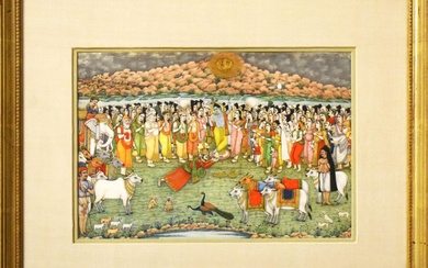Ein Mann dankt Shiva (?). Indo-Persisch, wohl 19./20. Jh. | Gouache, gold gehöht.
