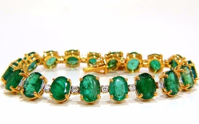 Emerald bracelet 27.42ct & .75ct diamonds classic tennis 14kt. natural greens+