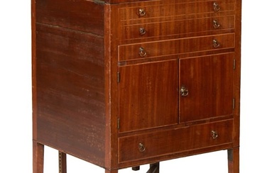 English Regency Inlaid Mahogany Beau Brummell Stand, early 19th c., the hinged two part top opens to