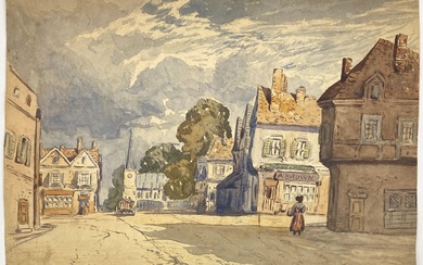 English School , (19th Century), Village Street Scene, Watercolour