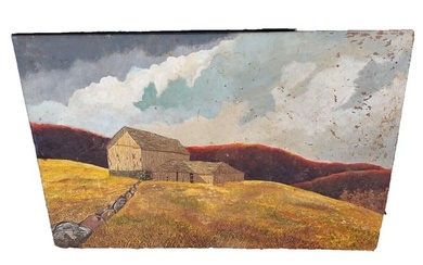 Eric Sloane (1905-1985) 19th century New England oil painting Barn Field Clouds
