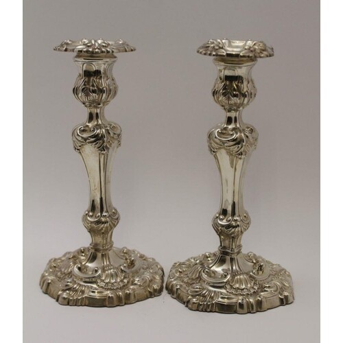 FENTON BROTHERS A pair of Victorian silver Candlesticks, She...