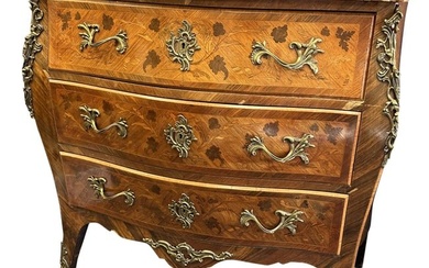 FRENCH 19TH C. INLAID MARBLE TOP COMMODE
