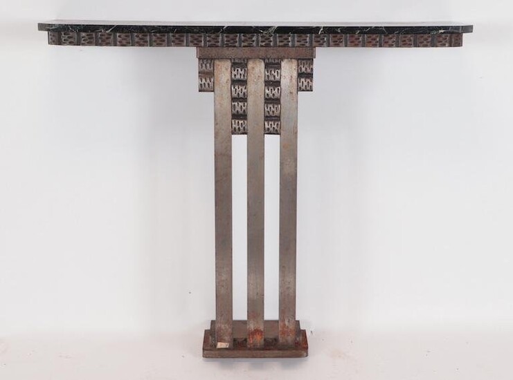 FRENCH IRON AND MARBLE ART DECO CONSOLE TABLE 1930