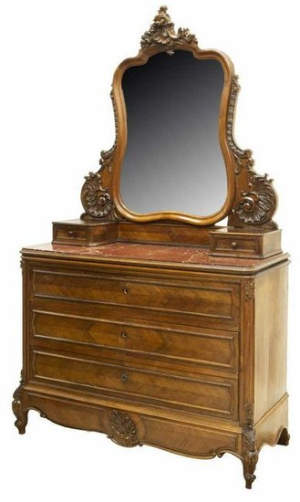 FRENCH LOUIS XV STYLE MIRRORED MARBLE-TOP COMMODE