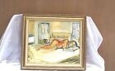 FRENCH O/C POST IMPRESSIONIST PAINTING OF A NUDE SLEEPING GIRL