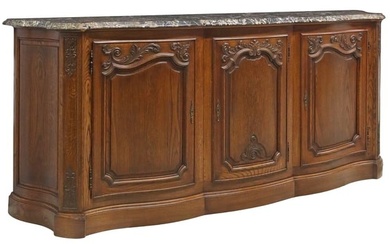 FRENCH PROVINCIAL MARBLE-TOP OAK SIDEBOARD