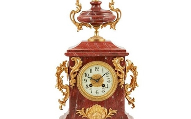 FRENCH ROUGE MARBLE AND GILT METAL CLOCK GARNITURE