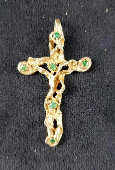 Faux Emerald Art Jewelry Crucifix