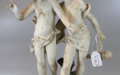 Faux marble figure group of two winged angels or...