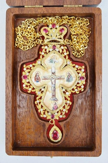 Fine Enameled Bishop's Pectoral Cross in Case + Gold
