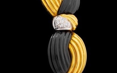 Fluted 18K Yellow Gold Black Onyx Diamond Bracelet