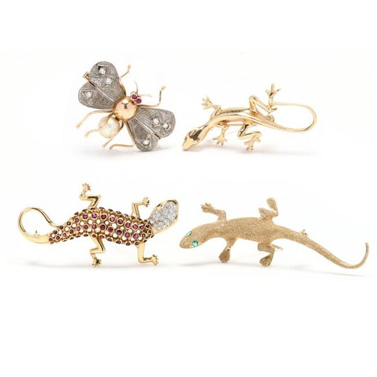 Four Gold Figural Brooches