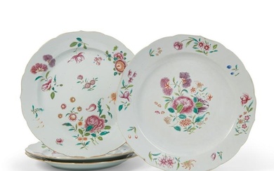 Four large Chinese Export Famille Rose chargers