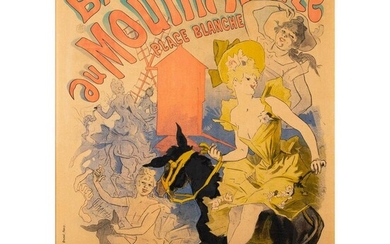 Framed Jules Cheret Antique Poster, Bal au Moulin Rouge