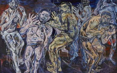 Fred Yates, British 1922-2008 - Vietnam; oil on board, bears inscriptions to the reverse, 122 x 182.9 cm (ARR) Exhibited: Royal Academy Exhibition, 1967 (according to the label attached to the reverse)