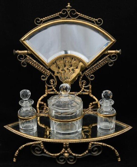 French Gilt Brass, Cut Glass & Mirrored Vanity Set