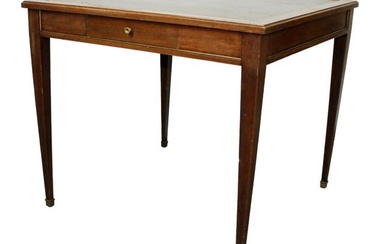 French Louis XVI style square game table on tapered legs with tooled leather top
