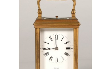 French brass repeating carriage clock, engraved AIGUILLES on...