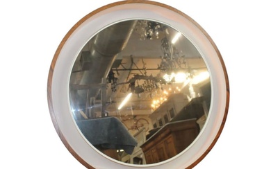 French round floating backlit mirror with bentwood frame