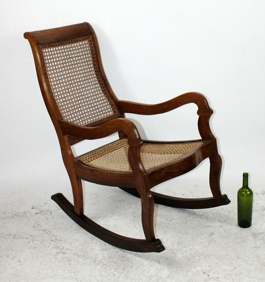 French walnut caned rocking chair