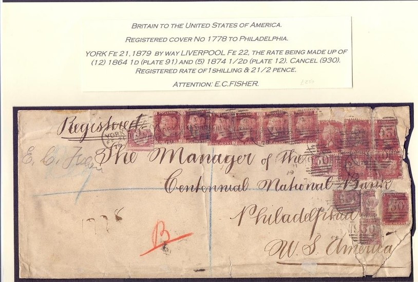 GREAT BRITAIN POSTAL HISTORY : 1879 large registered envelop...
