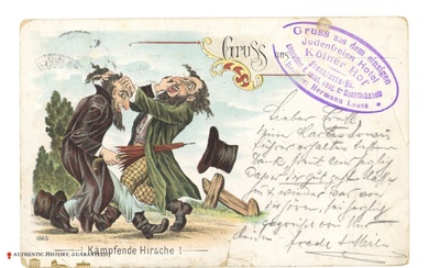 German Anti-Semitic Postcard Showing 2 Jewish Beggars Fighting With Rare...