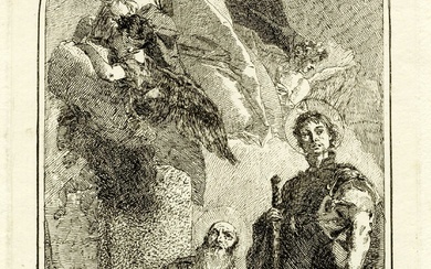 Giandomenico Tiepolo (Venezia,, 1726 - 1804), La Vergine assunta con san Giorgio e sant'Antonio abate. 1750 ca.