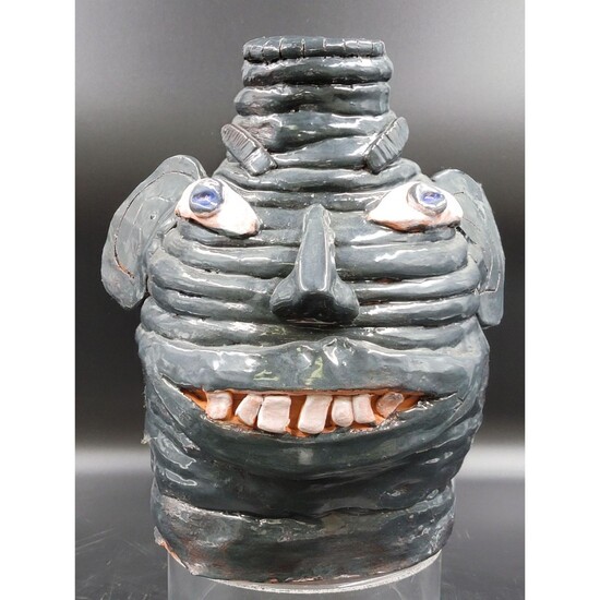 Glazed NC Pottery Face Jug Artist Signed 4 Of 4