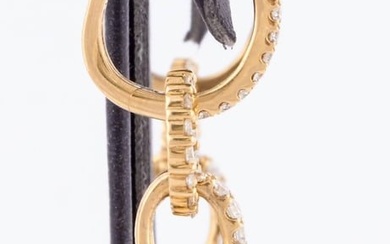 Golden South Sea Pearl Diamond Hoop Drop Earrings 0.81 Carats 11-12 MM 18K Gold