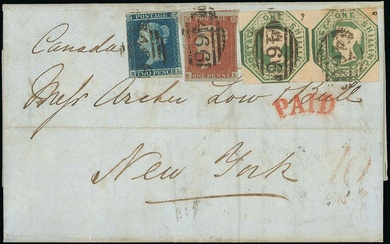 Great Britain 1847-54 Embossed 1854 (18 Mar.) entire letter from Liverpool to New York bearing...